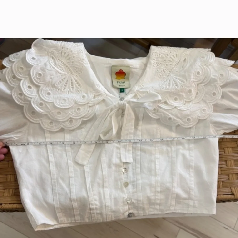 FARM RIO Richelieu Big Collar Off White Battenberg Lace Blouse M RARE SRP $240 - Picture 15 of 16